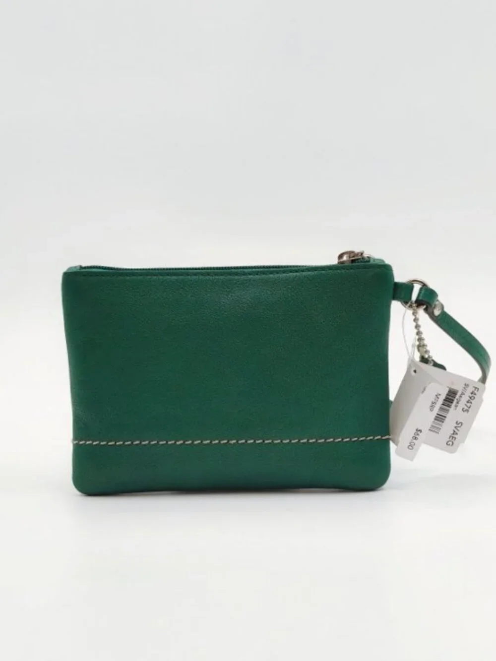 NWT Coach Green Leather Wristlet Zip Pouch Wallet Clutch